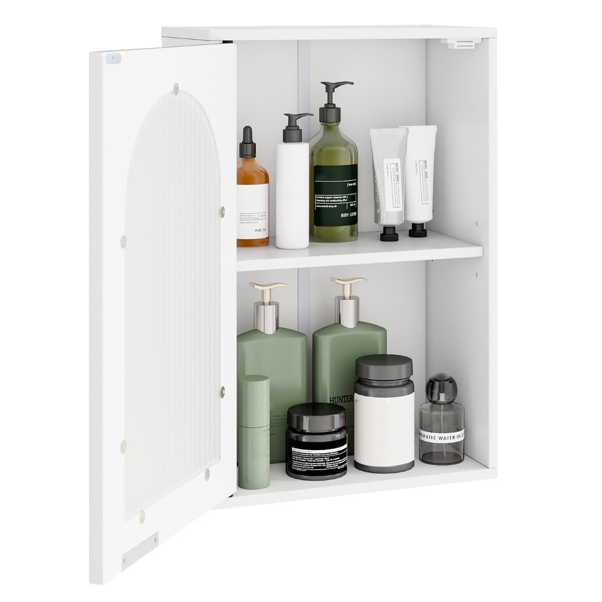 CostwayArmoire Murale de Salle de Bain avec Porte en Verre et Étagère Réglable Armoire Murale en Bois pour Salle de Bain 35 X 20 X 525 Cm Blanc