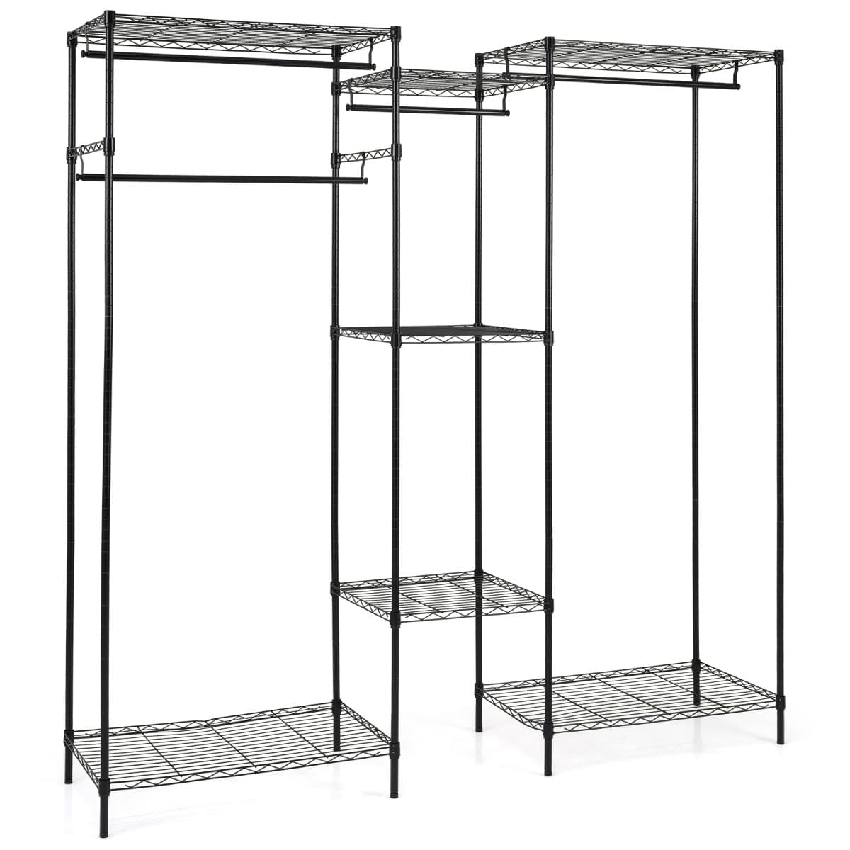 Armoire Portable Porte-vêtements en Métal Résistant avec avec Installation en L & Horizontale 7 Étag