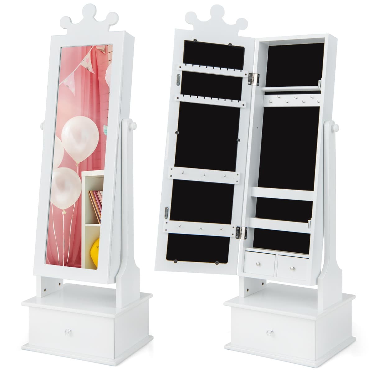 2 en 1 Armoire à Bijoux Enfants avec Miroir Organisateur à Bijoux en Forme Couronne avec 3 Tiroirs p