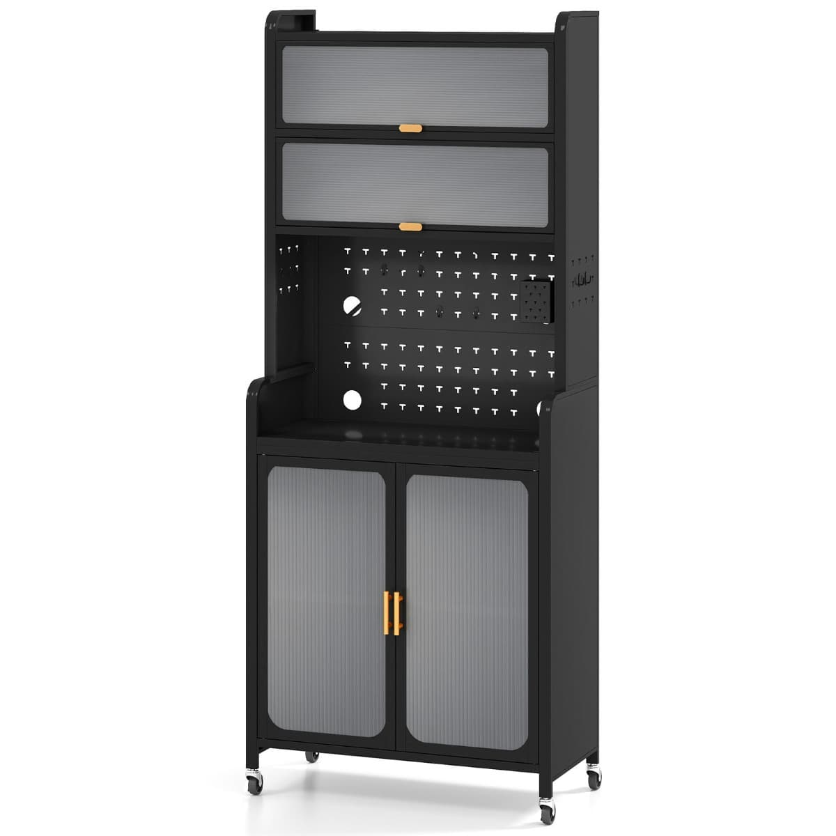 CostwayArmoire de Rangement Indépendant en Métal de 192CM de Haut avec Grand Plan de Travail Étagère Réglable 79 x 37 x 192 cm Noir