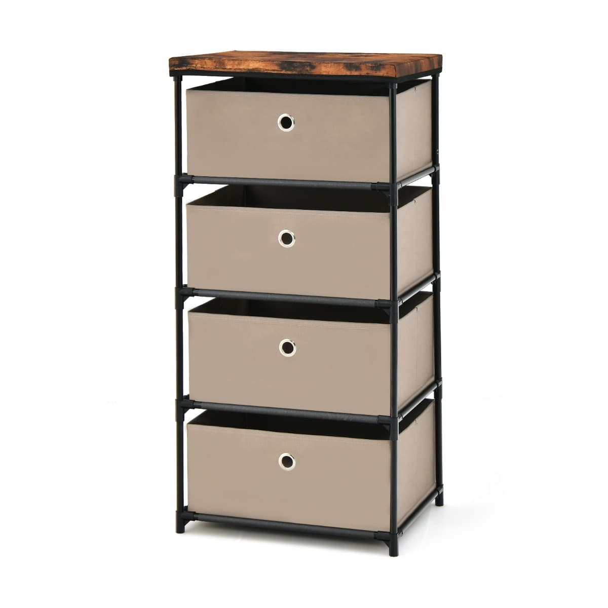 Commode 4 Tiroirs en Tissu Commode Chambre avec Cadre en Métal et Plateau Commode Haute pour Chambre