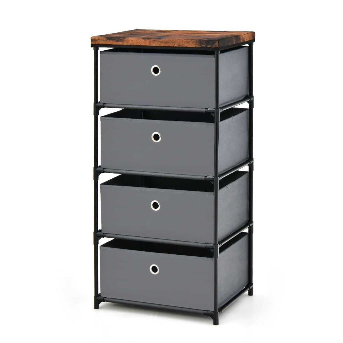 Commode 4 Tiroirs en Tissu Commode Chambre avec Cadre en Métal et Plateau Commode Haute pour Chambre