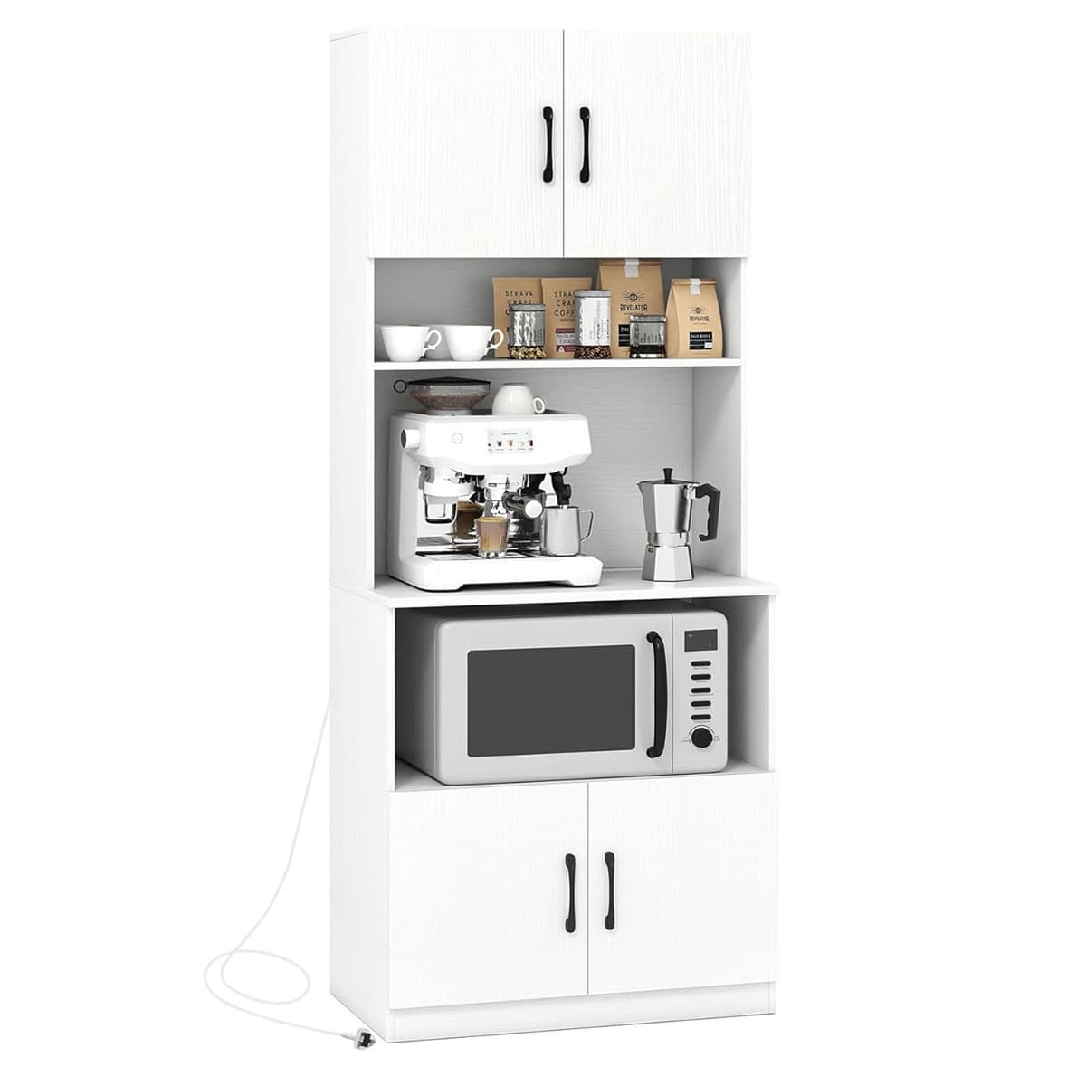 CostwayBuffet de Cuisine Armoire Cuisine avec Prises 2 Placards Grand Compartiment Plan de Travail Meuble de Rangement 65 x 38 x 168cm Blanc