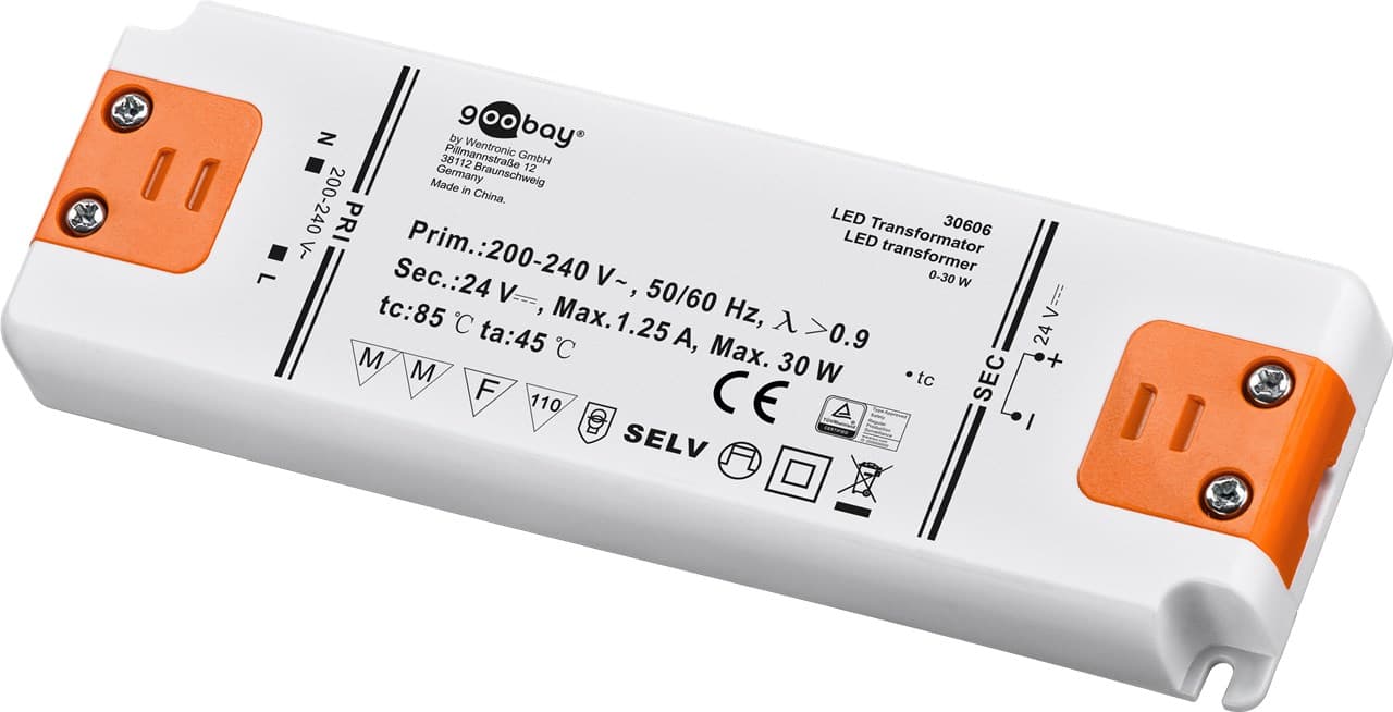 Transformateur LED Goobay 24 V/30 W - 24 V courant continu (DC) pour LED jusqu'à 30 W de charge totale
