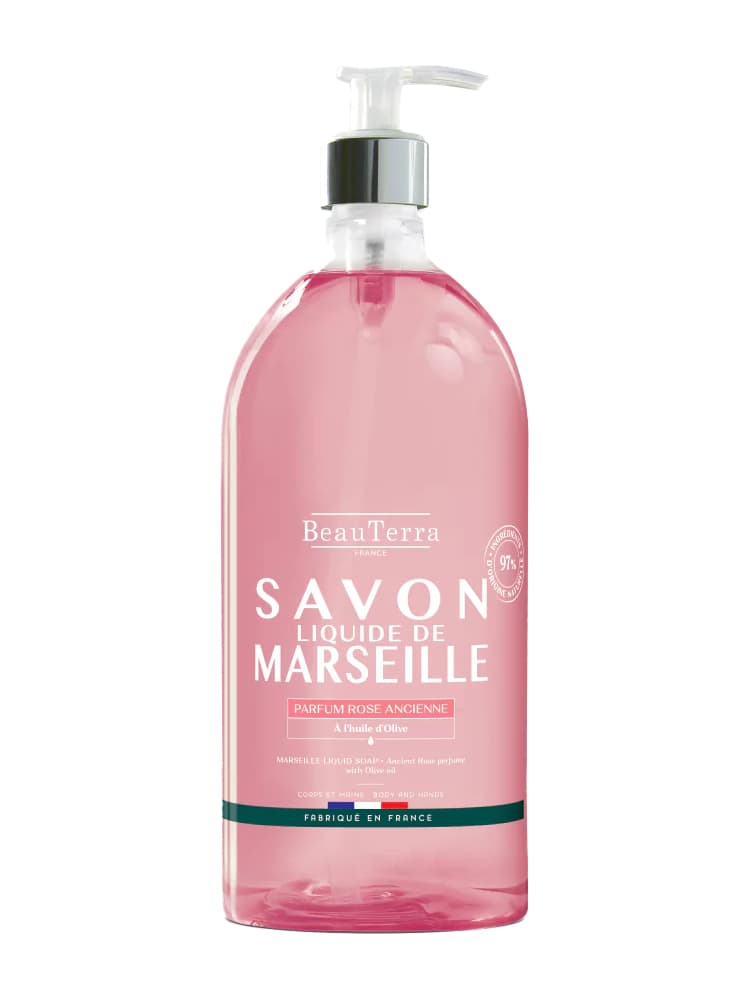 BeauTerra Savon Liquide Marseille Rose Ancienne 1 Litre