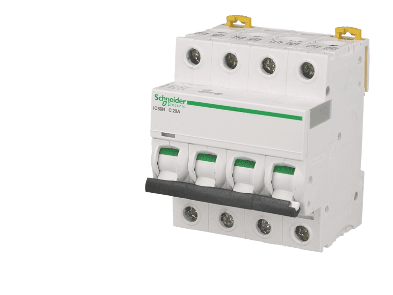 Disjoncteur modulaire tétrapolaire Schneider Acti9 iC60N 6A courbe C
