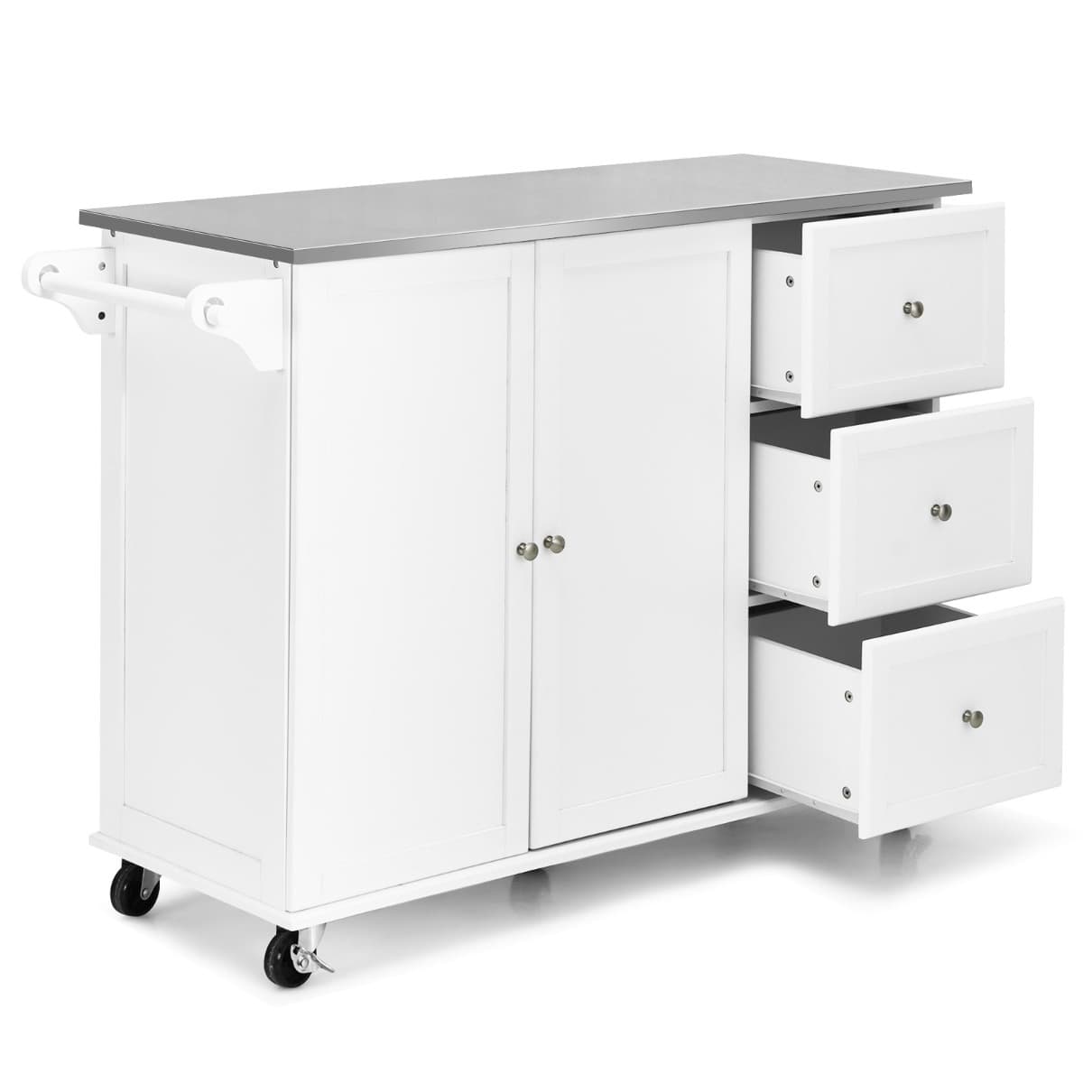Desserte de Cuisine à Roulettes avec Plateau Acier Inox. îlot Chariot de Cuisine avec 3 Tiroirs 2 Po